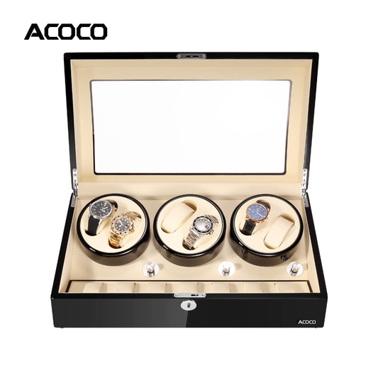 Acoco 6 Watch Winder 6+7 – Elegant 6-Slot Automatic Watch Winder with 7 Storage Compartments