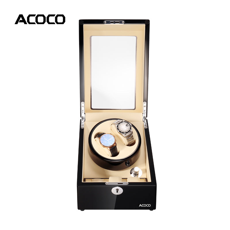 Acoco Dual Watch Winder with Storage (2+3) – Silent Motor, Luxury Leather