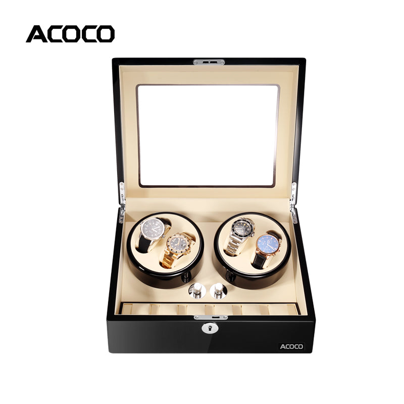 Acoco 4 Watch Winder 4+6 – Elegant 4-Slot Automatic Watch Winder with 6 Storage Compartments