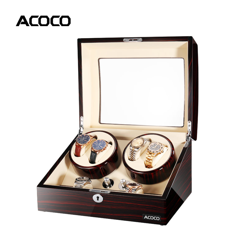 Acoco 4 Watch Winder 4+6 – Elegant 4-Slot Automatic Watch Winder with 6 Storage Compartments