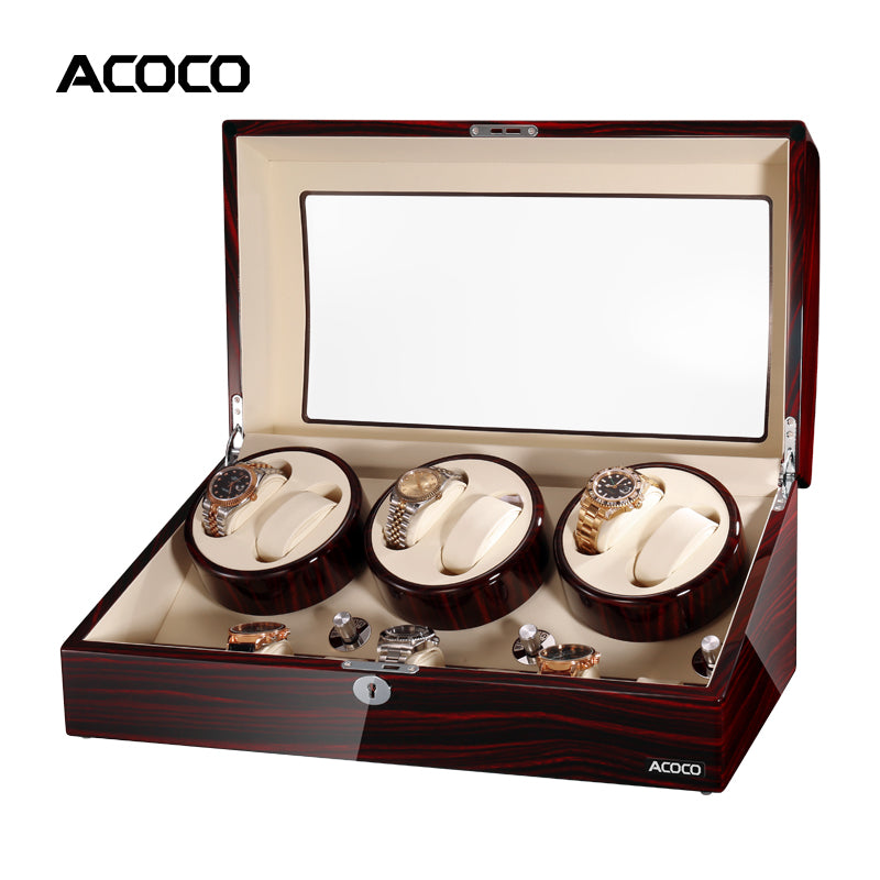 Acoco 6 Watch Winder 6+7 – Elegant 6-Slot Automatic Watch Winder with 7 Storage Compartments