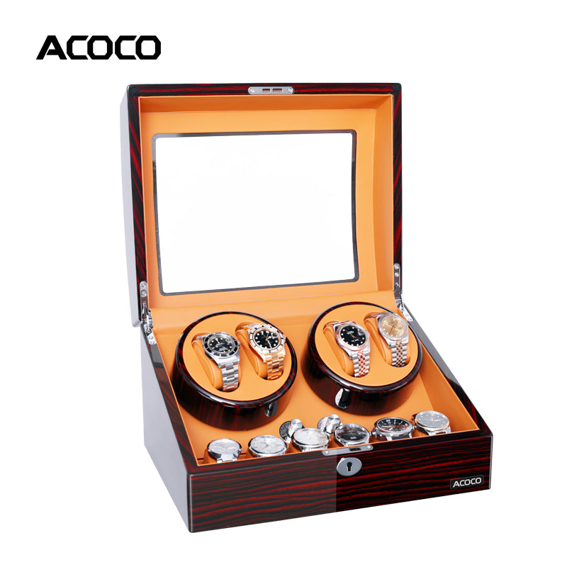 Acoco 4 Watch Winder 4+6 – Elegant 4-Slot Automatic Watch Winder with 6 Storage Compartments