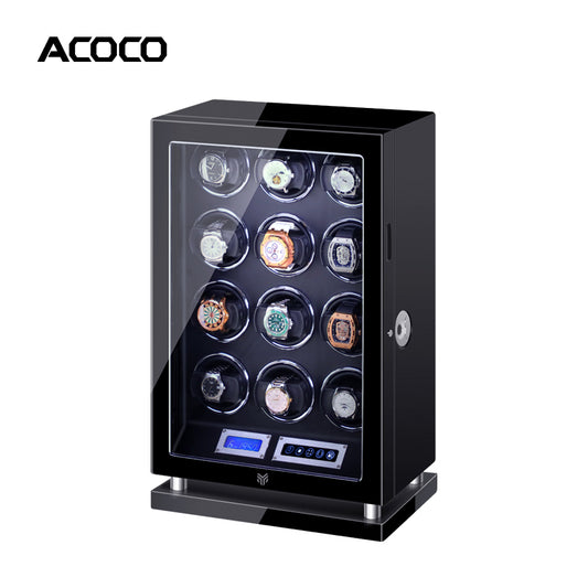Acoco 12 Watch Winder Touch Control with Fingerprint Lock & LED Ambient Light