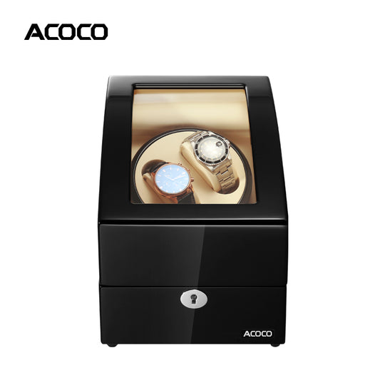 Acoco Dual Watch Winder with Storage (2+3) – Silent Motor, Luxury Leather