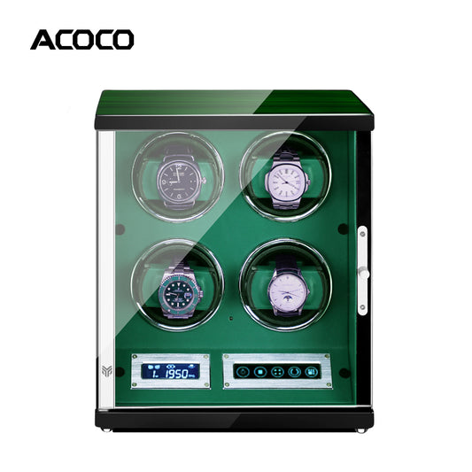 Acoco Emerald Spirit 4 Watch Winder – Touch Control with Fingerprint Lock & LED Ambient Light