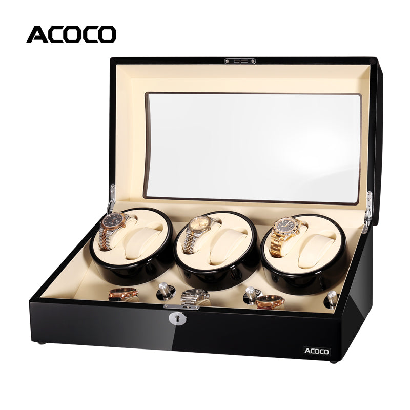 Acoco 6 Watch Winder 6+7 – Elegant 6-Slot Automatic Watch Winder with 7 Storage Compartments