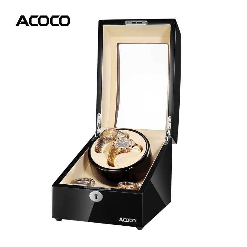 Acoco Dual Watch Winder with Storage (2+3) – Silent Motor, Luxury Leather