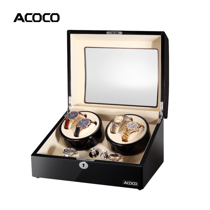 Acoco 4 Watch Winder 4+6 – Elegant 4-Slot Automatic Watch Winder with 6 Storage Compartments
