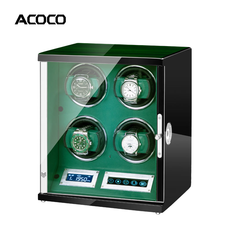 Acoco Emerald Spirit 4 Watch Winder – Touch Control with Fingerprint Lock & LED Ambient Light