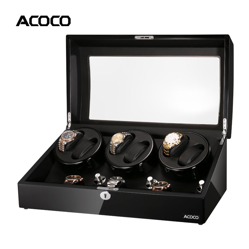Acoco 6 Watch Winder 6+7 – Elegant 6-Slot Automatic Watch Winder with 7 Storage Compartments