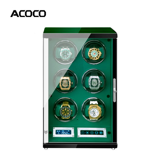 Acoco Emerald Spirit 6 Watch Winder – Touch Control with Fingerprint Lock & LED Ambient Light