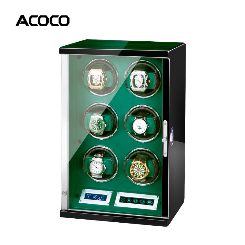 Acoco Emerald Spirit 6 Watch Winder – Touch Control with Fingerprint Lock & LED Ambient Light