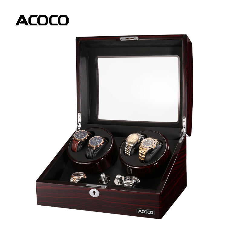Acoco 4 Watch Winder 4+6 – Elegant 4-Slot Automatic Watch Winder with 6 Storage Compartments