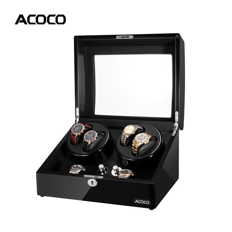 Acoco 4 Watch Winder 4+6 – Elegant 4-Slot Automatic Watch Winder with 6 Storage Compartments