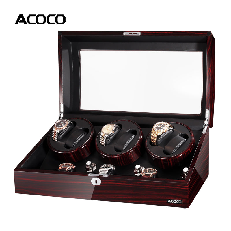Acoco 6 Watch Winder 6+7 – Elegant 6-Slot Automatic Watch Winder with 7 Storage Compartments